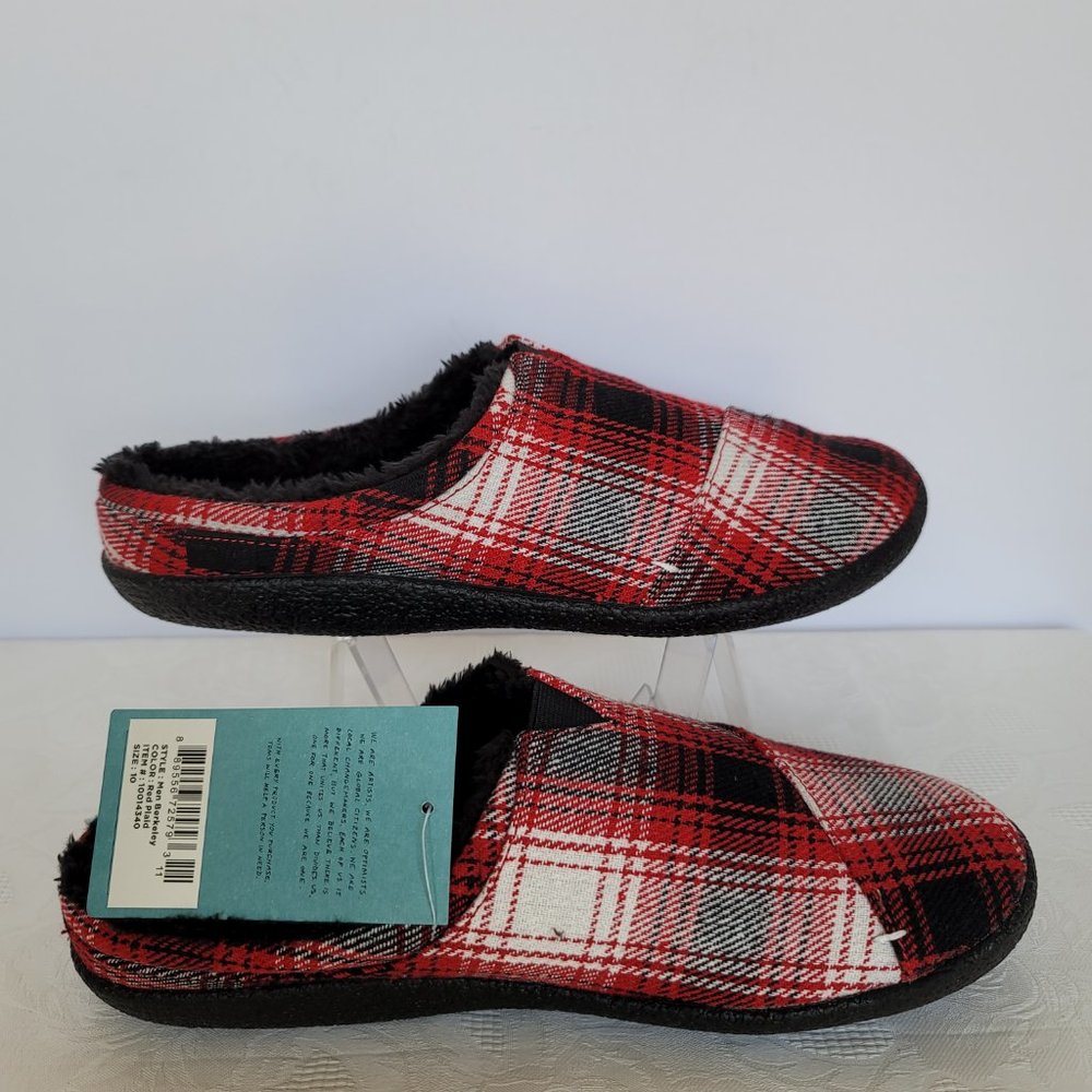 TOMS Men's Berkeley Faux Fur Lined Slip-On Slippers-Red Plaid- MEN's US Size 10⭐ - Picture 10 of 13